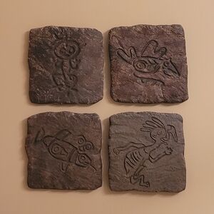 Set of Four Brown Stone Wall Art Tiles